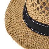 FabSeasons Brown Summer Straw Knitted Fedora Beach Hat