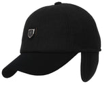 Fabseasons Black Solid Unisex Baseball Cap with Foldable Ear Cover for Winters