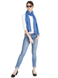FabSeasons Casual Blue Cotton Solid Scarf with Printed Silver Polka Dots