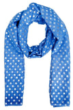 FabSeasons Casual Blue Cotton Solid Scarf with Printed Silver Polka Dots