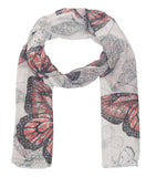 FabSeasons White Viscose Butterfly Printed Soft & Stylish Scarf freeshipping - FABSEASONS
