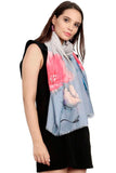 FabSeasons Pink Blue Viscose Colorful Floral Printed Soft & Stylish Scarf
