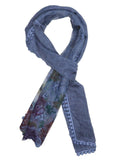FabSeasons Blue Cotton Stylish Scarf with Floral Embroidery for Women
