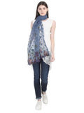 FabSeasons Blue Cotton Stylish Scarf with Floral Embroidery for Women