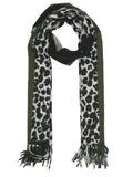 FabSeasons Dark Green Leopard Printed Acrylic Woolen Scarf For Women