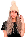 FabSeasons Winter Beige skull cap with Pom Pom & a Detachable Wig for Girls & Women