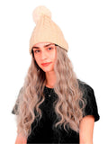 FabSeasons Winter Beige skull cap with Pom Pom & a Detachable Wig for Girls & Women freeshipping - FABSEASONS