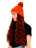 FabSeasons Winter Brown skull cap with Pom Pom & a Detachable Wig for Girls & Women