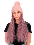 FabSeasons Winter Lightpink skull cap with Pom-Pom & Detachable Wig for Girls & Women