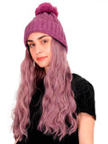 FabSeasons Winter Purple skull cap with Pom Pom & a Detachable Wavy Wig for Girls & Women