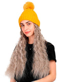 FabSeasons Winter Yellow skull cap with Pom-Pom & a Detachable Curly shaped Wig for Girls & Women