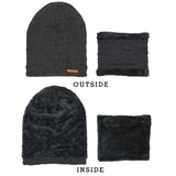 FabSeasons Unisex Dark grey Acrylic Woolen Beanie & Muffler with faux fur lining