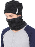 FabSeasons Unisex Black Acrylic Woolen Beanie & Muffler with faux fur lining