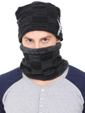 FabSeasons Unisex Black Acrylic Woolen Beanie & Muffler with faux fur lining