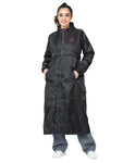 FabSeasons Waterproof Long / Full Raincoat for women with adjustable Hood and Reflector at back for Night visibility. Pack contains Top and Storage Bag