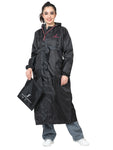 FabSeasons Waterproof Long / Full Raincoat for women with adjustable Hood and Reflector at back for Night visibility. Pack contains Top and Storage Bag