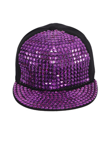 FabSeasons Studs Bling Flat Hip Hop Cap (Purple)