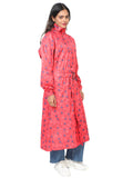 FabSeasons Waterproof abstract printed Long / Full Raincoat for women with adjustable Hood. Pack contains Top and Storage Bag