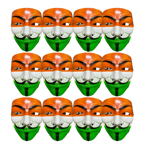 FabSports Face Mask of Indian Flag tricolor Feat V For Vendetta with elastic, Ideal for Support to Team India at Stadium for ICC cricket world cup, Pack of 12