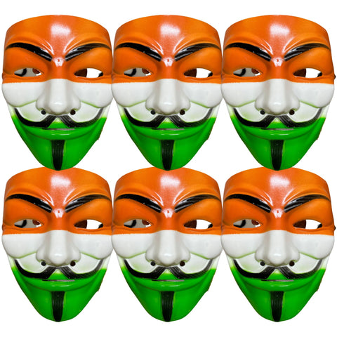 FabSports Face Mask of Indian Flag tricolor Feat V For Vendetta with elastic, Ideal for Support to Team India at Stadium for ICC cricket world cup, Pack of 6