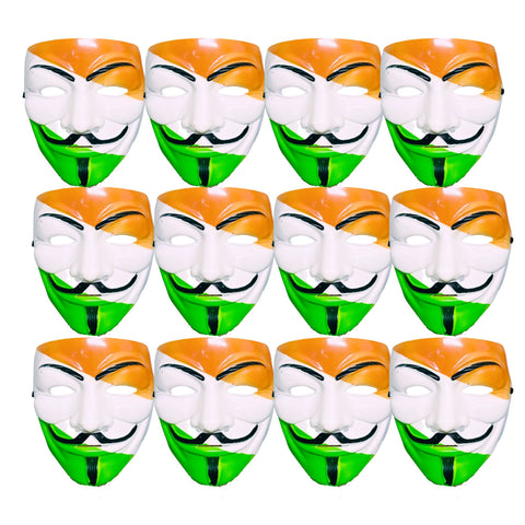FabSports Face Mask of Indian Flag tricolor Feat V For Vendetta with elastic, Ideal for Support to Team India at Stadium for ICC cricket world cup show your support, Pack of 12