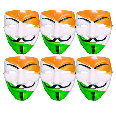 FabSports Face Mask of Indian Flag tricolor Feat V For Vendetta with elastic, Ideal for Support to Team India at Stadium for ICC cricket world cup show your support, Pack of 6