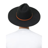 FabSeasons Vintage Wide Brim Black Fedora Hat with Belt for men