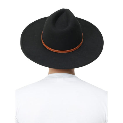FabSeasons Vintage Wide Brim Black Fedora Hat with Belt for men