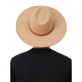 FabSeasons Vintage Wide Brim Beige Fedora Hat with Belt for men