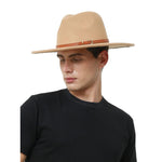 FabSeasons Vintage Wide Brim Beige Fedora Hat with Belt for men