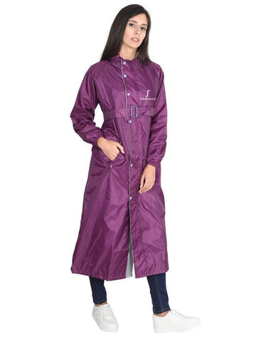 Fabseasons DarkPurple Raincoat for women with Adjustable Hood & Reflector for Night visibility freeshipping - FABSEASONS