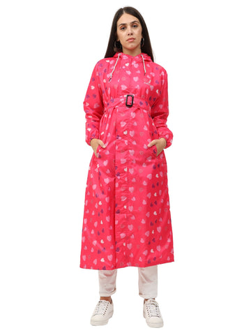 FabSeasons Waterproof Long / Full Raincoat for women with adjustable Hood and Reflector at back for Night visibility.