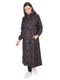 Fabseasons BlackRed Reversible Raincoat for Women Long - Adjustable Hood & Reflector at back