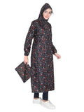 Fabseasons BlackRed Reversible Raincoat for Women Long - Adjustable Hood & Reflector at back freeshipping - FABSEASONS