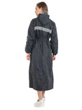 FabSeasons Black Reversible Long Raincoat for women with Hood and Reflector at back