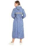 FabSeasons Blue stripes Long Raincoat for women with adjustable Hood & Reflector at back for Night visibility freeshipping - FABSEASONS