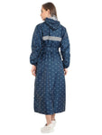 FabSeasons Blue Long Raincoat for women with adjustable Hood & Reflector at back for Night visibility
