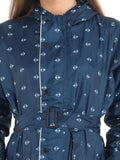 FabSeasons Blue Long Raincoat for women with adjustable Hood & Reflector at back for Night visibility freeshipping - FABSEASONS