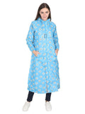 Fabseasons Lightblue Reversible Raincoat for Women Long  -Adjustable Hood & Reflector at back