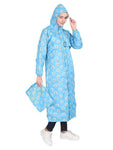 Fabseasons Lightblue Reversible Raincoat for Women Long  -Adjustable Hood & Reflector at back