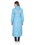 Fabseasons Lightblue Reversible Raincoat for Women Long  -Adjustable Hood & Reflector at back freeshipping - FABSEASONS