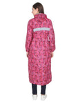 Fabseasons Dark Pink Reversible Raincoat for Women Long -Adjustable Hood & Reflector at back