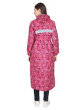 Fabseasons Dark Pink Reversible Raincoat for Women Long -Adjustable Hood & Reflector at back
