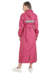FabSeasons Dark Pink Long Raincoat for women with adjustable Hood and Reflector at back for Night visibility.