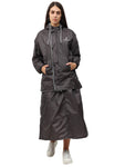 FabSeasons Waterproof Full Raincoat for women with top & skirt with adjustable Hood and Reflector at back for Night visibility.