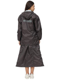 FabSeasons Waterproof Full Raincoat for women with top & skirt with adjustable Hood and Reflector at back for Night visibility.