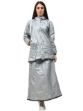 FabSeasons Waterproof Full Raincoat for women with top & skirt with adjustable Hood and Reflector at back for Night visibility.