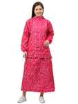 FabSeasons Waterproof Full Raincoat for women with top & skirt with adjustable Hood and Reflector at back for Night visibility.