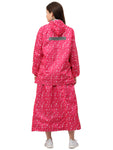 FabSeasons Waterproof Full Raincoat for women with top & skirt with adjustable Hood and Reflector at back for Night visibility.