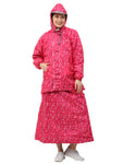 FabSeasons Waterproof Full Raincoat for women with top & skirt with adjustable Hood and Reflector at back for Night visibility.